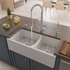 Click here to see Alfi AB3618DB-W ALFI AB3618DB-W Double Bowl Fireclay Farm-Style Kitchen Sink, White