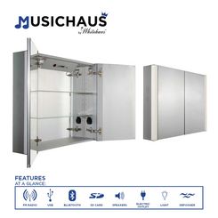 Click here to see Whitehaus WHFEL7089-S Whitehaus WHFEL7089-S Musichaus 35 Inch Double Door Anodized Aluminum Cabinet, Mirrored