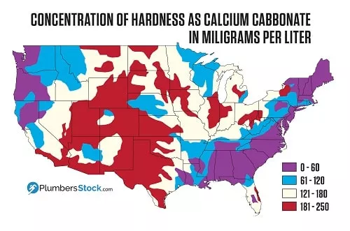 water hardness map of the United States