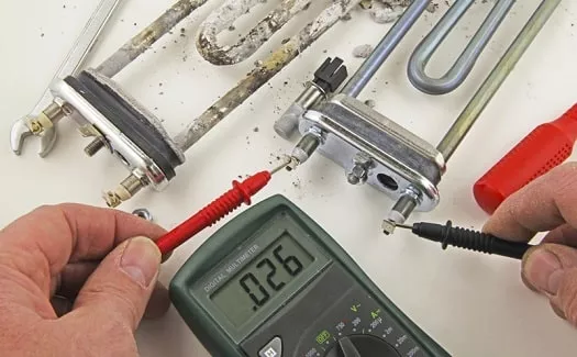 touch both element screws with probes to test element