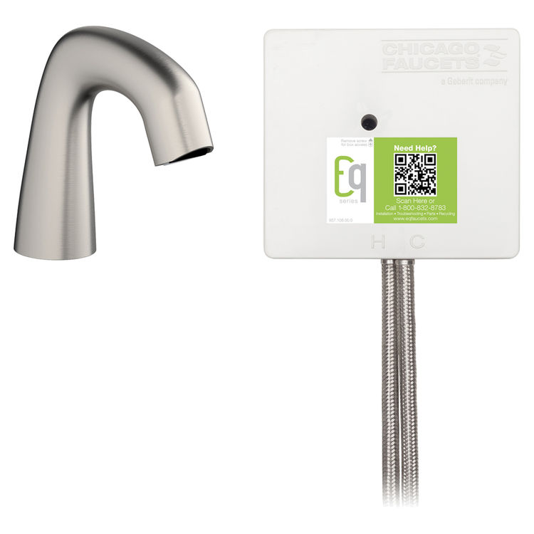 Chicago Faucet EQ-A11A-52ABBN Chicago Faucets EQ-A11A-52ABBN EQ Brushed Nickel EQ Curved Series Lavatory Sink Faucet with Hands-free Infrared Detection