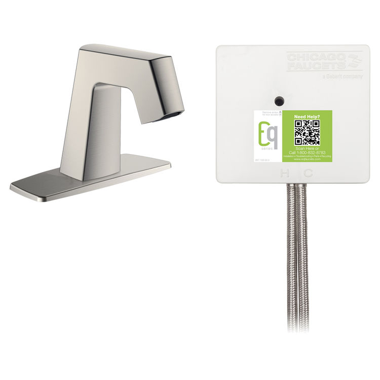 Chicago Faucet EQ-B12A-13ABBN Chicago Faucets EQ-B12A-13ABBN EQ Brushed Nickel EQ Angular Series Lavatory Sink Faucet with Hands-free Infrared Detection