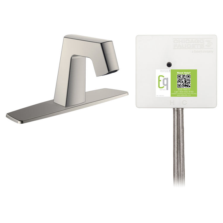Chicago Faucet EQ-B13B-23ABBN Chicago Faucets EQ-B13B-23ABBN EQ Brushed Nickel EQ Angular Series Lavatory Sink Faucet with Hands-free Infrared Detection