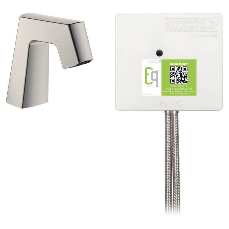 Chicago Faucet EQ-B11A-42ABBN Chicago Faucets EQ-B11A-42ABBN EQ Brushed Nickel EQ Angular Series Lavatory Sink Faucet with Hands-free Infrared Detection