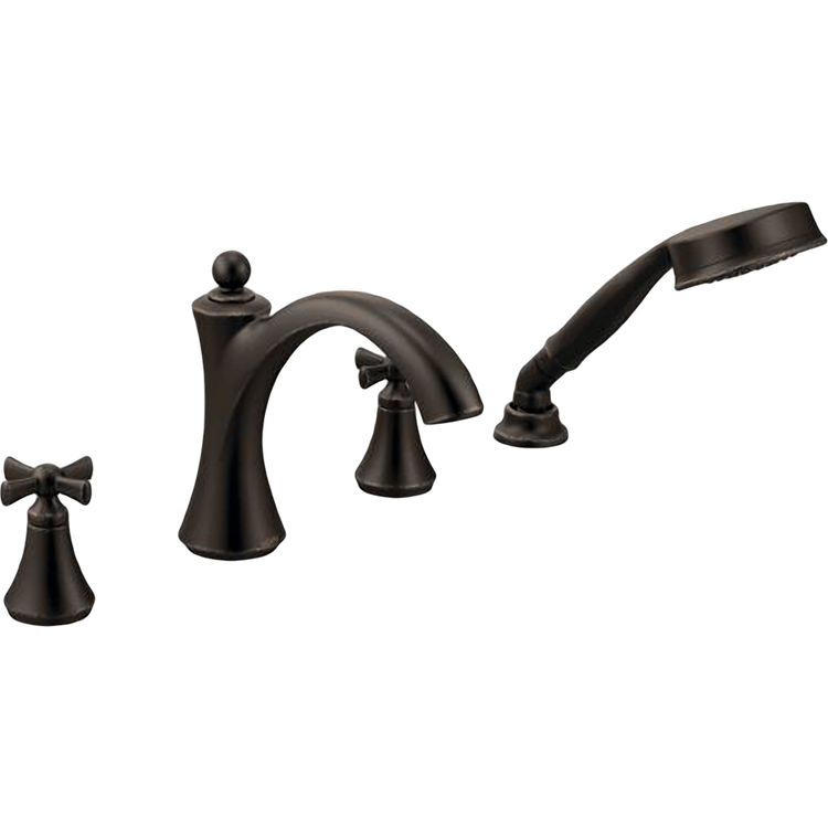 Moen T658ORB Moen T658ORB Wynford Two-Handle Diverter Roman Tub Faucet w/ Hand Shower - Oil Rubbed Bronze