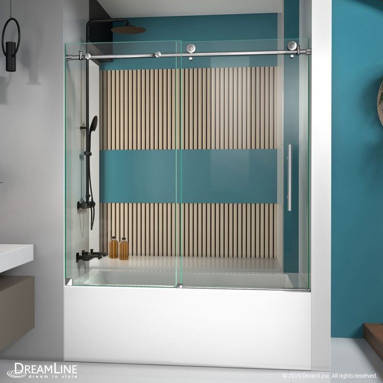 Fully Frameless Sliding Shower Door, Dreamline Enigma Frameless Sliding Shower Door