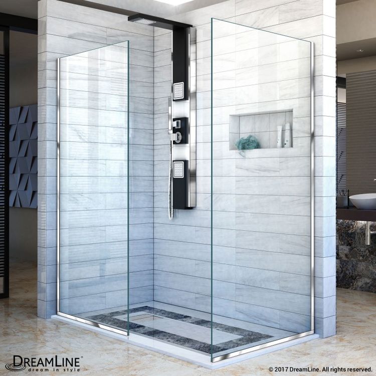 Dreamline Linea Two Individual Frameless Shower Screens 34 W X 72 H Each Open Entry Design In Chrome Shdr 3234342 04