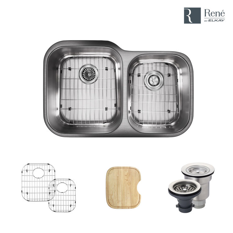Elkay R1-1004L-16 Rene By Elkay R1-1004L-16 Offset Stainless Steel Kitchen Sink Kit - 16-Gauge