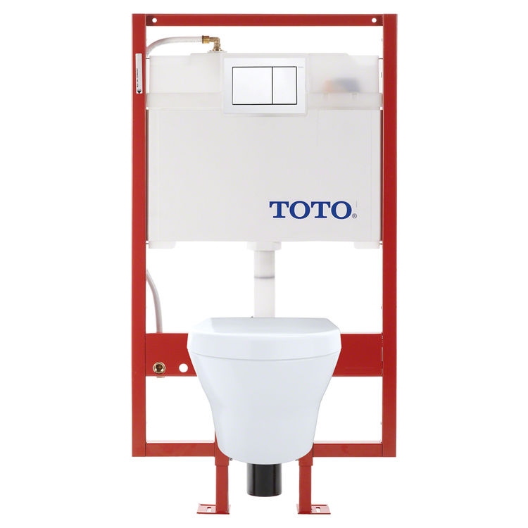 Toto CWT437117MFG-3#01 TOTO MH Wall-Hung D-Shape Toilet and DuoFit in-wall 0.9 GPF and 1.28 GPF Dual-Flush Tank System with PEX Supply, Cotton White - CWT437117MFG-3#01