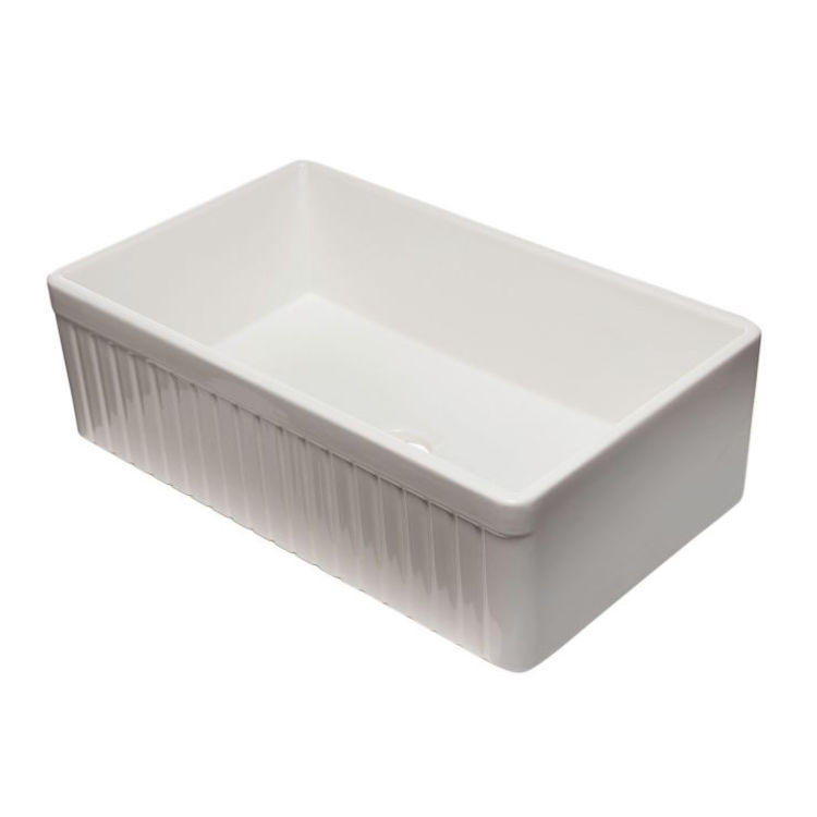 View 2 of Alfi AB532-B ALFI AB532-B Fluted Fireclay Farm-Style Kitchen Sink, Biscuit