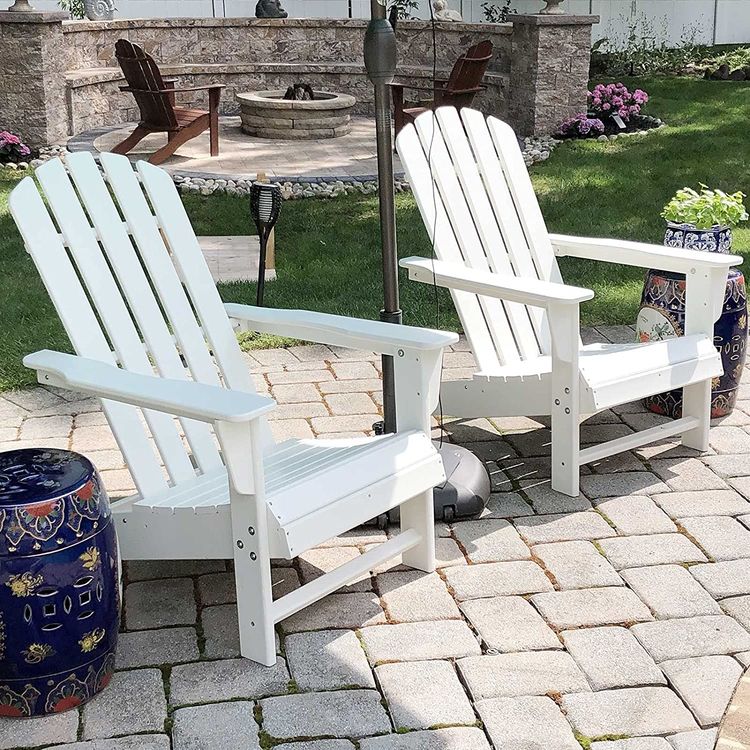   Redback 3S-R1TY-ZBI1-2SET Adirondack Resin Faux Wood Outdoor Lounge Chair, White - 2 Set