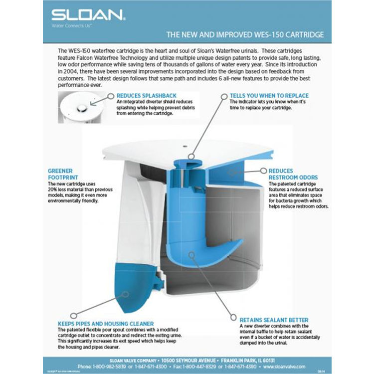 1 Piece Only Sloan WES-150 Waterless Urinal Cartridge Kit 