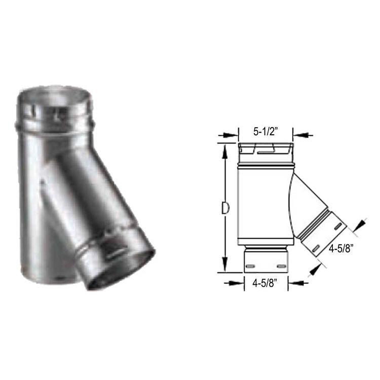DuraVent 5GVY44 Type B Gas Vent 5Inch DoubleWall Wye 45 Degree Branch