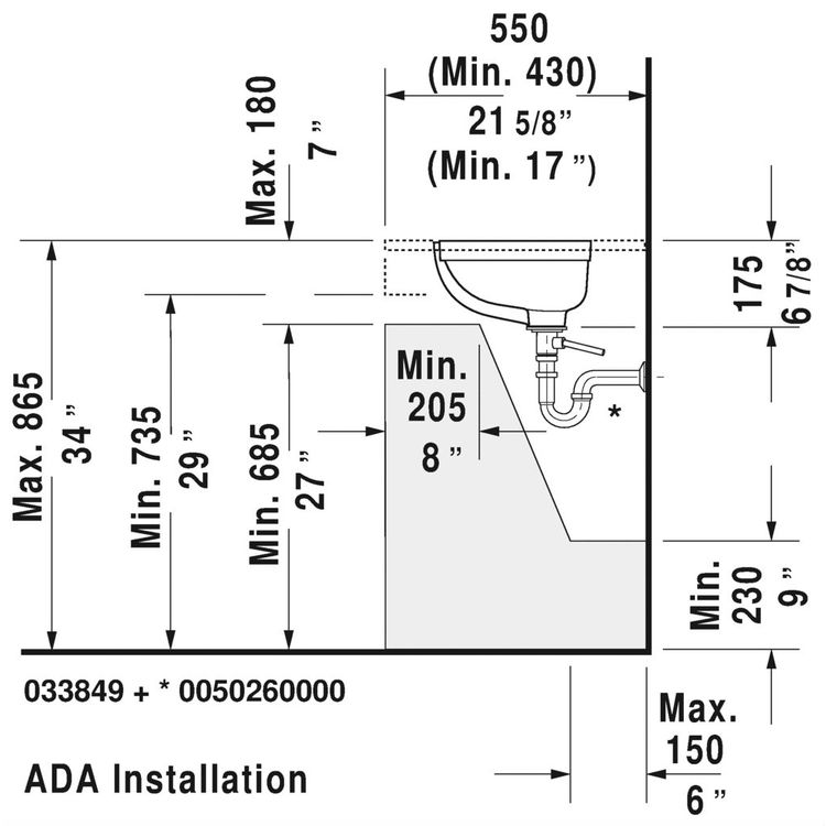 Duravit 0338490000 DCode 20 3/4" Undermount Vanity Bathroom Sink with Overflow