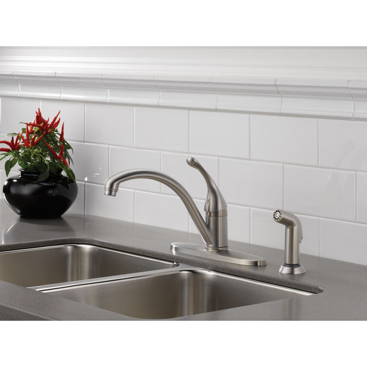 View 4 of Delta 440-DST Delta 440-DST Collins Single Handle Kitchen Faucet with Sprayer in Chrome Finish