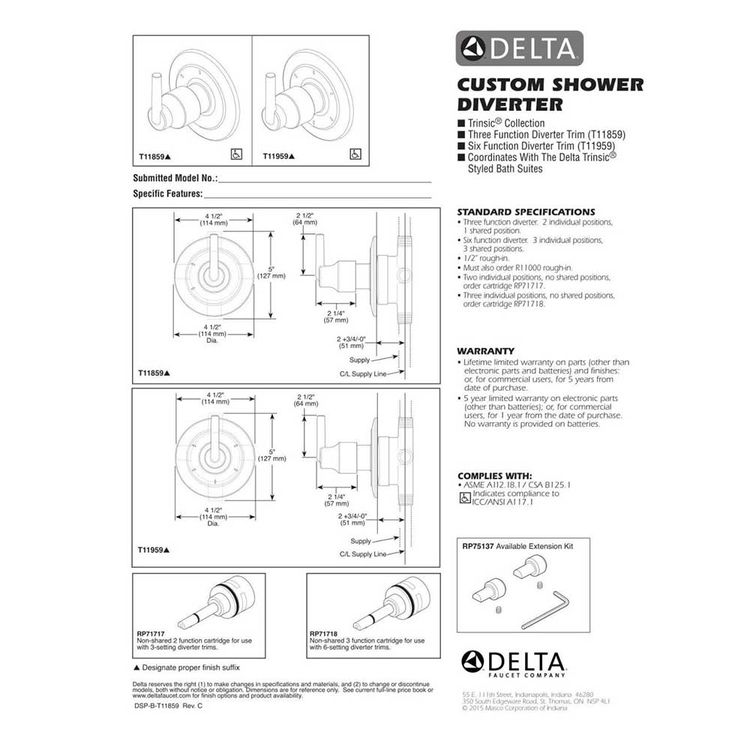 Delta T11967 Bl Ara 6 Function Diverter Trim Matte Black