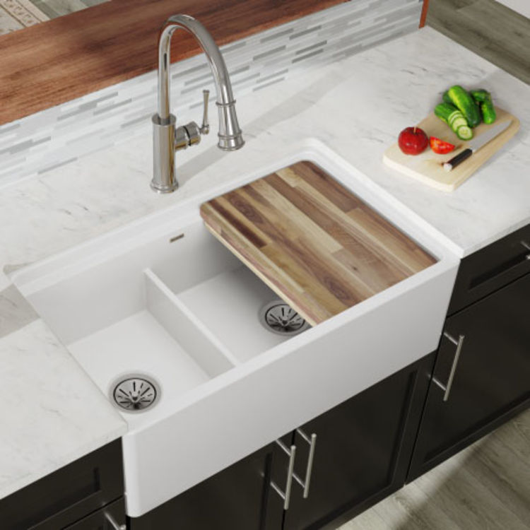 Elkay SWUF3320WH Fireclay 33" x 1915/16" x 93/16" Double Bowl Farmhouse Sink 60/40 White