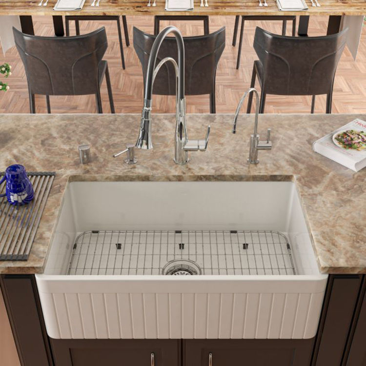 View 7 of Alfi AB532-B ALFI AB532-B Fluted Fireclay Farm-Style Kitchen Sink, Biscuit
