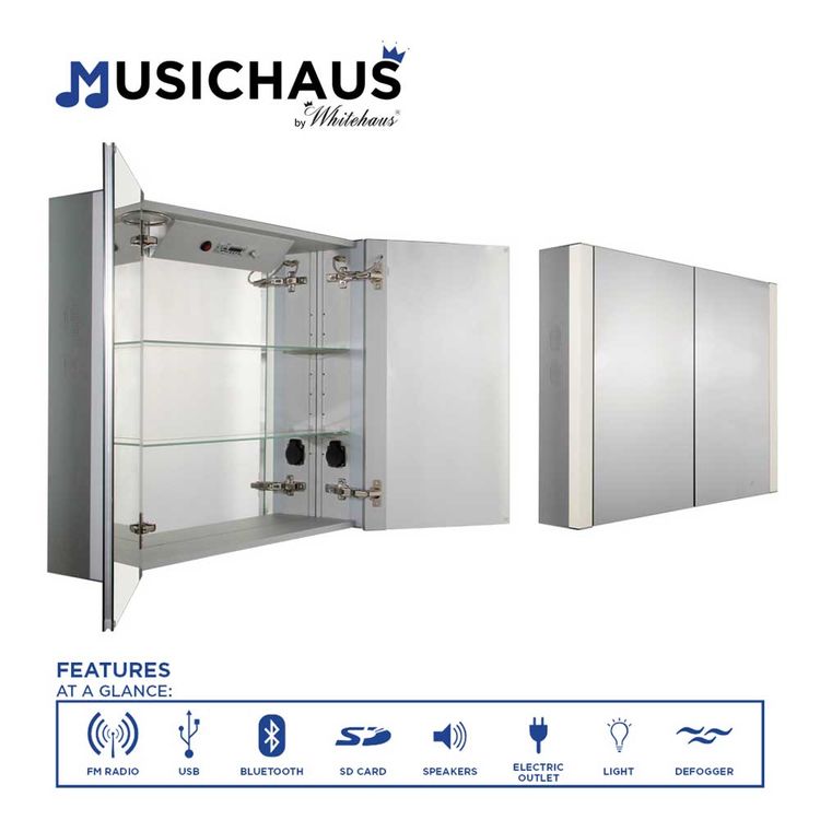 Whitehaus WHFEL7089-S Whitehaus WHFEL7089-S Musichaus 35 Inch Double Door Anodized Aluminum Cabinet, Mirrored