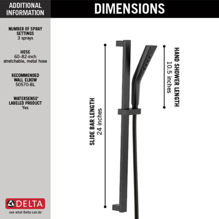 View 4 of Delta 51799-BL Delta 51799- BL Pivotal H2Okinetic Handheld Shower With Slide Bar - Matte Black