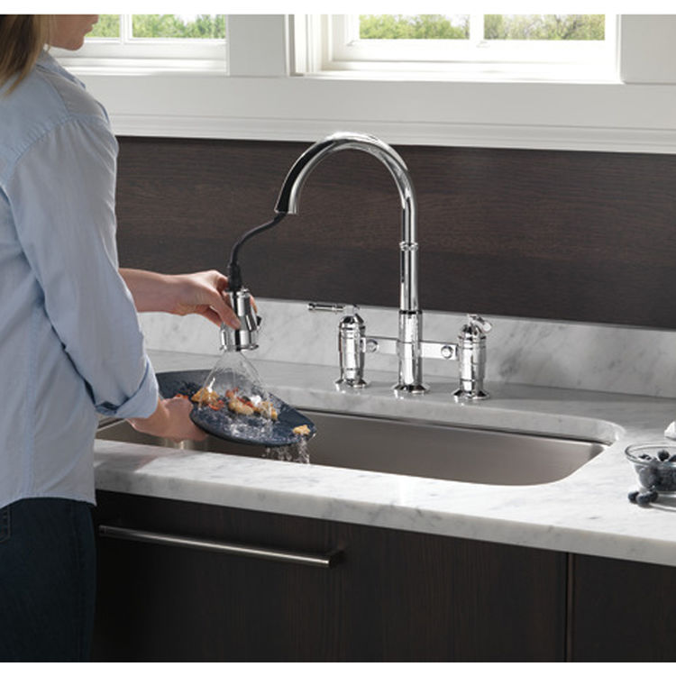 Delta 2390L-CZ-DST Broderick Two Handle Pulldown Bridge Faucet ...