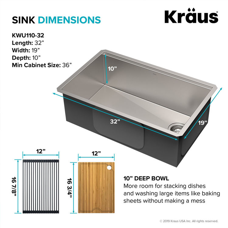 Kraus KWU11032 Kore Workstation 32" Undermount Stainless Steel Single Bowl Kitchen Sink