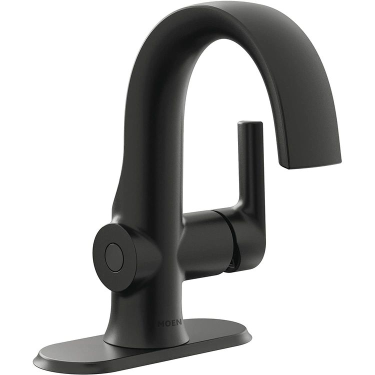 moen bathroom faucets with motionsense, doux in matte black installed