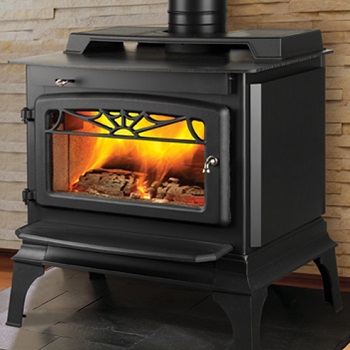 angled view of a wood-burning stove