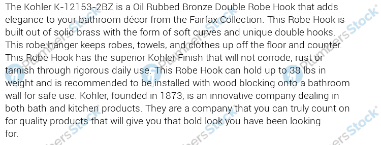 KOHLER K-12153-2BZ Fairfax Double Robe Hook Oil-Rubbed Bronze