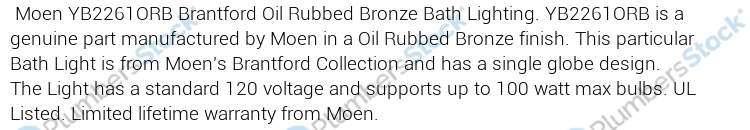 Oil Rubbed Bronze Moen YB2261ORB Brantford Bath Lighting