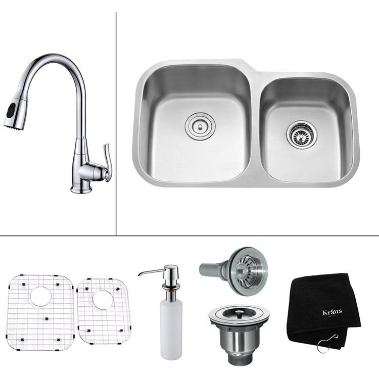 Kraus KBU24-KPF2230-KSD30CH Kitchen Sink And Faucet Combo