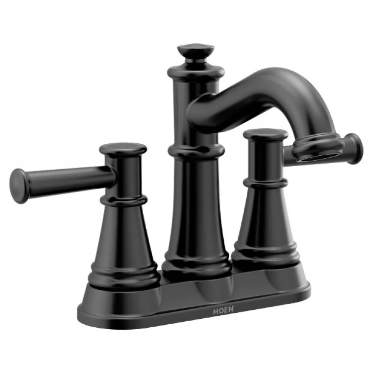 new matte black Moen bathroom sink faucet from the Belfield series