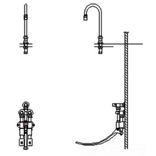 Delta 54T5333A Delta 54T5333A Wall-Hung Double Foot Pedal Surgeon Scrub-Up Valve w/ Deckmount Gooseneck, VR Aerator, 1.5 gpm